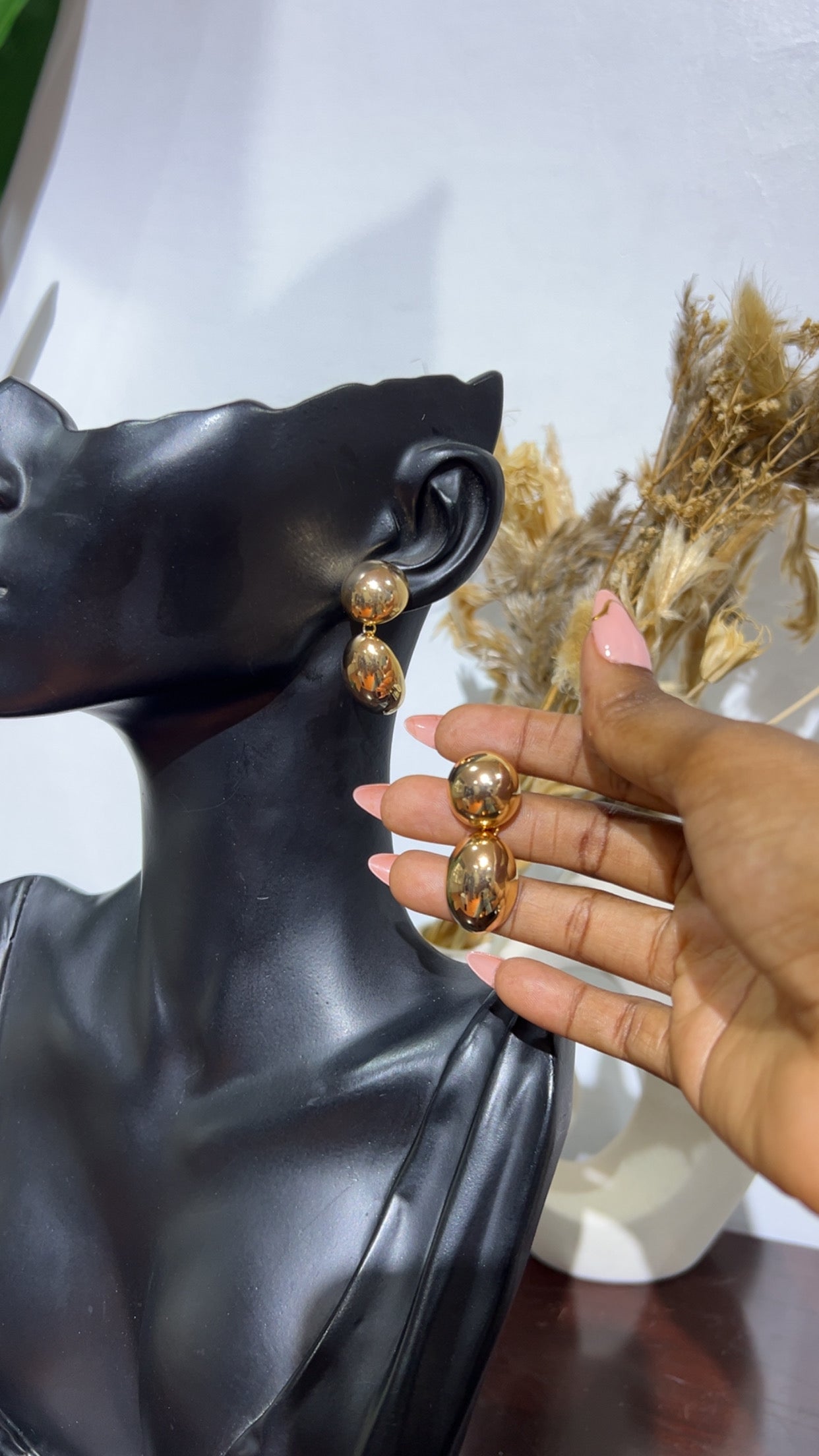 Golden Orb Drop Statement Earrings (Rbs535)
