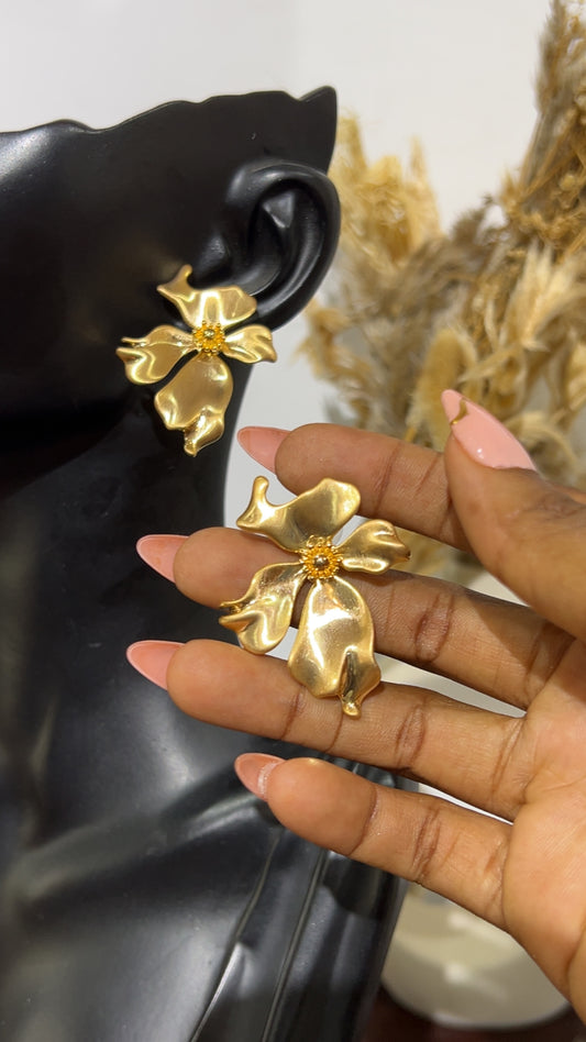 Golden Bloom Statement Earrings (Rbs529)